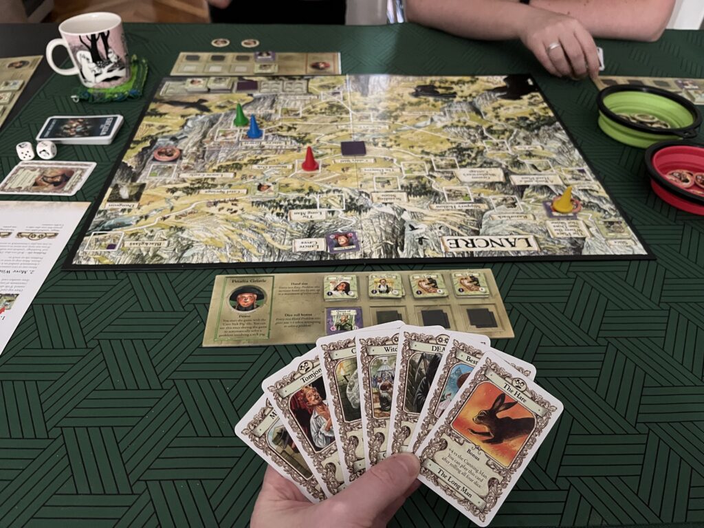 A photo of The Witches board game during play.